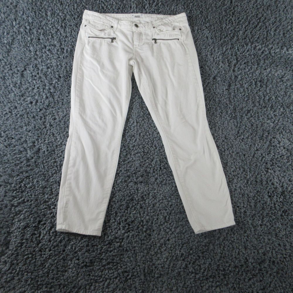 Paige Jeans Women's Optic White Indio Zip Denim Straight Leg 36x27.5*